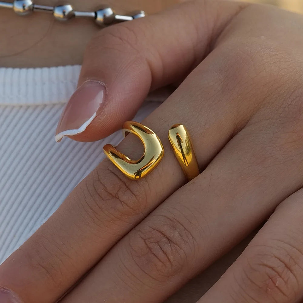 Gold Color Metal Geometric Stainless Steel Rings for Women Wedding Party Jewelry Gifts