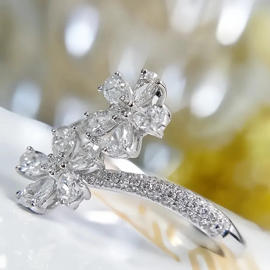 Adjustable Geometric CZ Crystal Wedding Band Ring for Women Bridal Jewelry