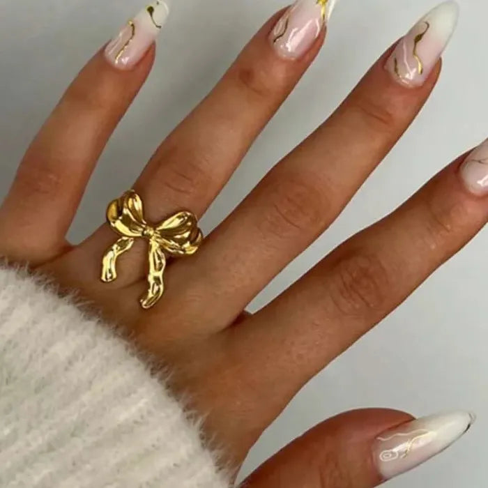 Adjustable Gold Stainless Steel Bowknot Ring for Women Wedding Jewelry Gift