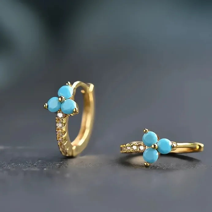 Geometric Blue Flower Cubic Zirconia Hoop Earrings for Women Stylish Jewelry