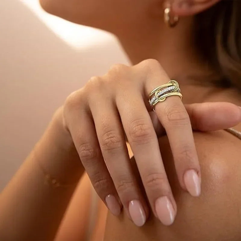 Mix Color Three Layer Circular Mini Round Zircon CZ Copper Ring for Women