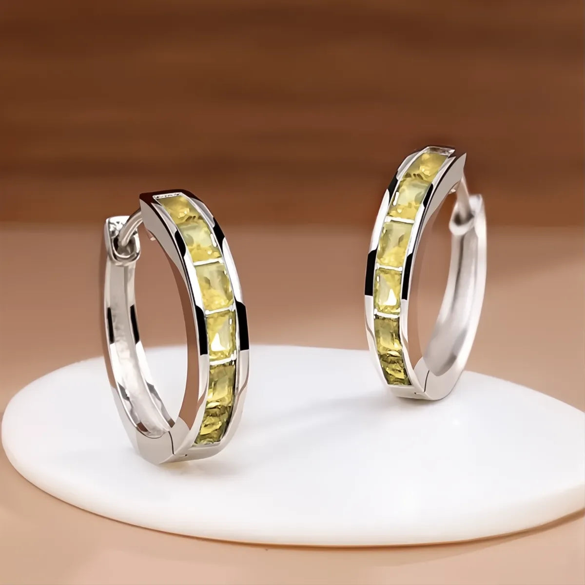 Classic Design Women Hoop Earrings with Princess Square Cubic Zirconia, Elegant Fashion Jewelry