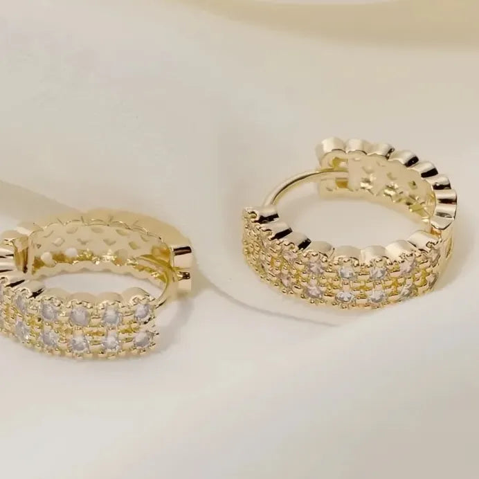 Geometric Gold Color Cubic Zirconia Hoop Earrings for Wedding Party