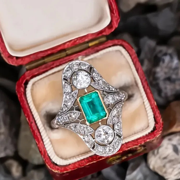 Elegant Two Tone Green CZ Cubic Zirconia Brass Women's Geometric Wedding Band