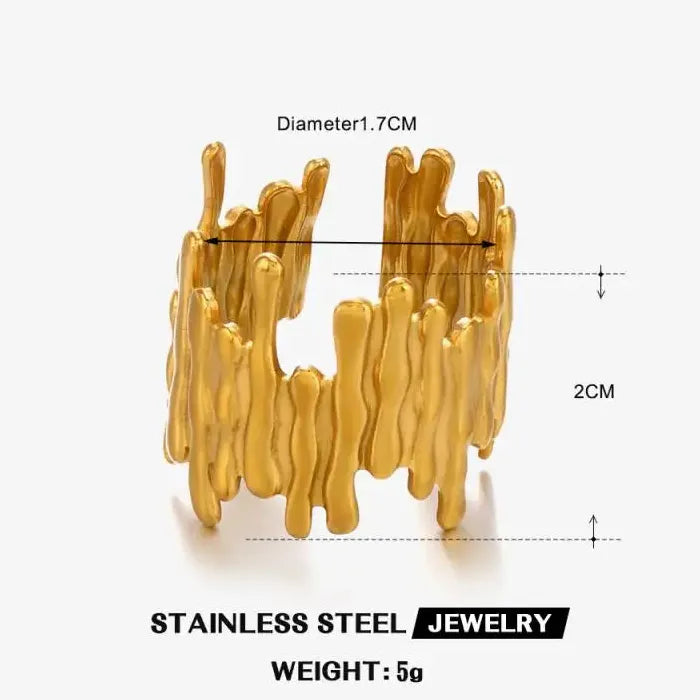 Stainless Steel Irregular Vertical Bar Ring Unisex Gold Silver Open Jewelry Accessory