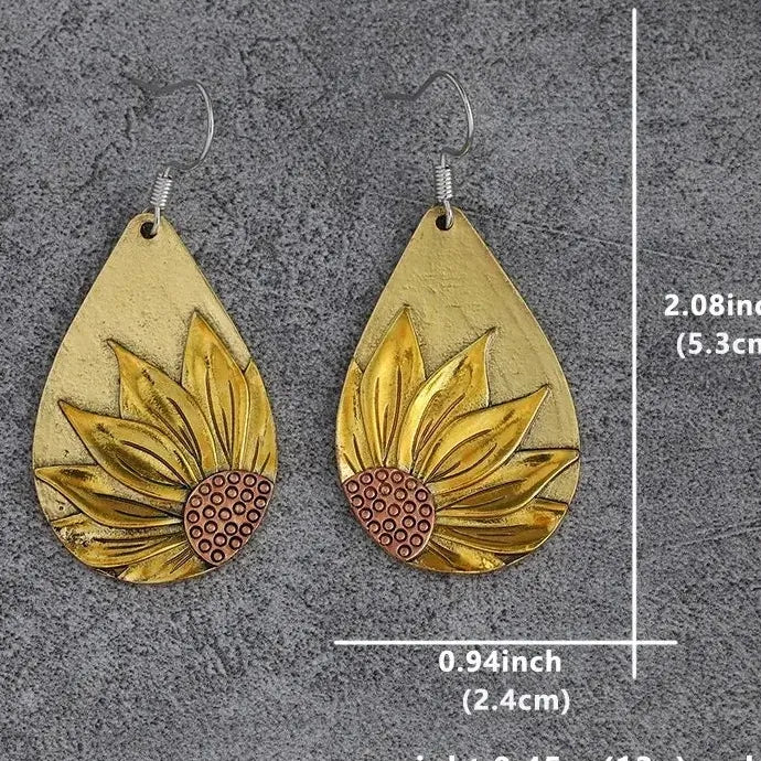 Retro Geometry Leaves Sunflower Zinc Alloy Women's Ethnic Bohemian Earrings