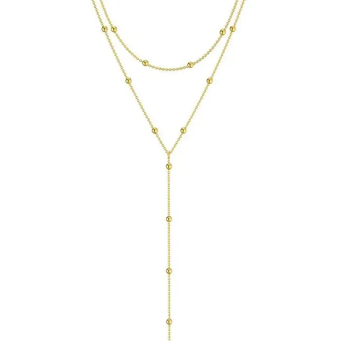Gold Double Layer Long Chain Necklace Women Zinc Alloy Geometric Tassel