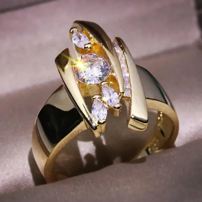 Copper Men's Hip Hop Ring Geometric Design with Cubic Zirconia Stone
