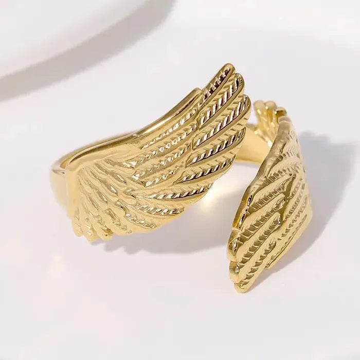 Stainless Steel Feather Ring Punk Gold Wide Edge Open Finger Jewelry Fashion