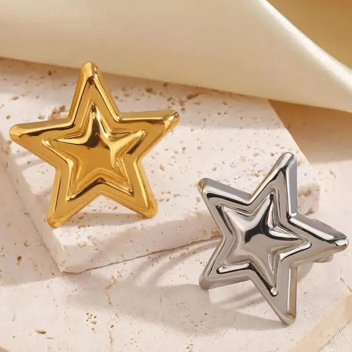 Unisex Stainless Steel Large Five-Pointed Star Ring Minimalist Jewelry Accessory