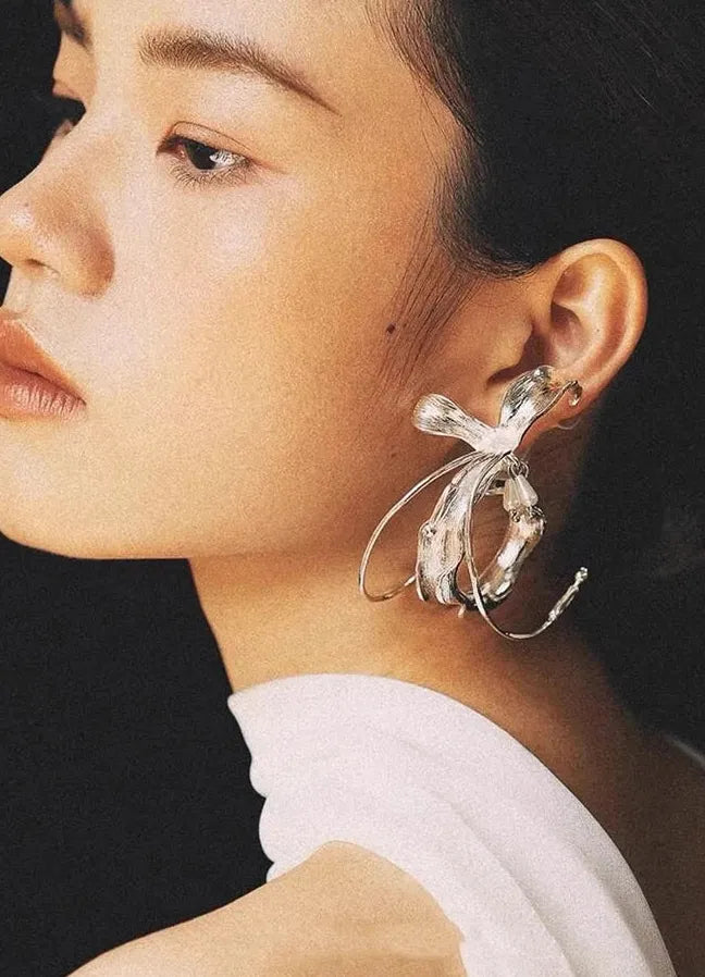 Vintage Copper Plant Stud Earrings Unisex Artistic Nature Jewelry Statement