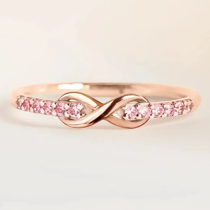 Elegant Infinity Figure Eight Women’s Pink Cubic Zirconia Brass Ring