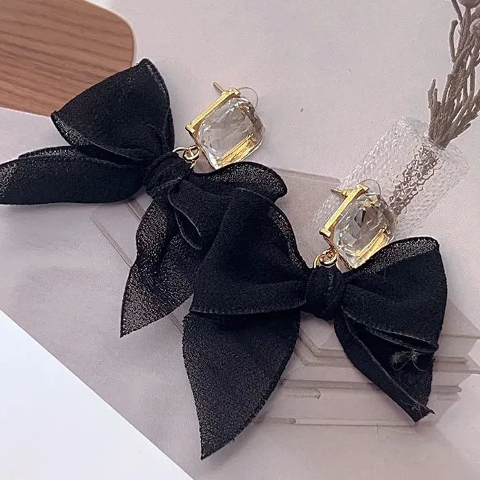 Bowknot Zircon Drop Earrings Zinc Alloy Korean Fashion Jewelry Gift