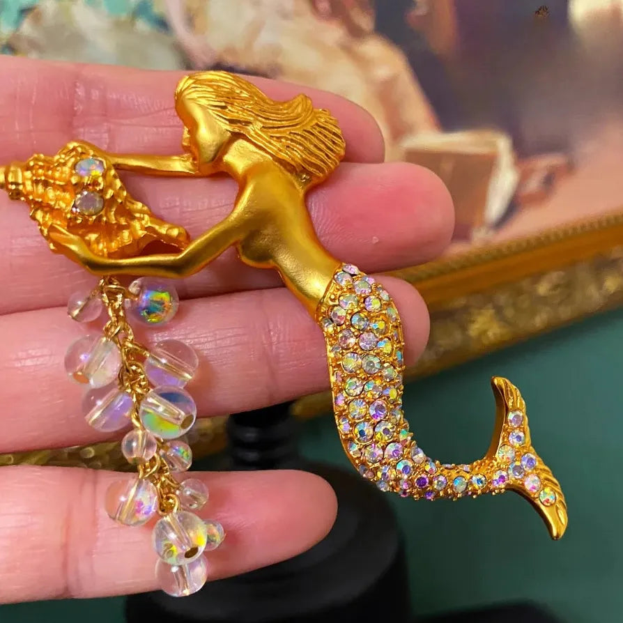Luxury Mermaid Tassel Brooch Pin Jewelry for Men Women Party Accessory