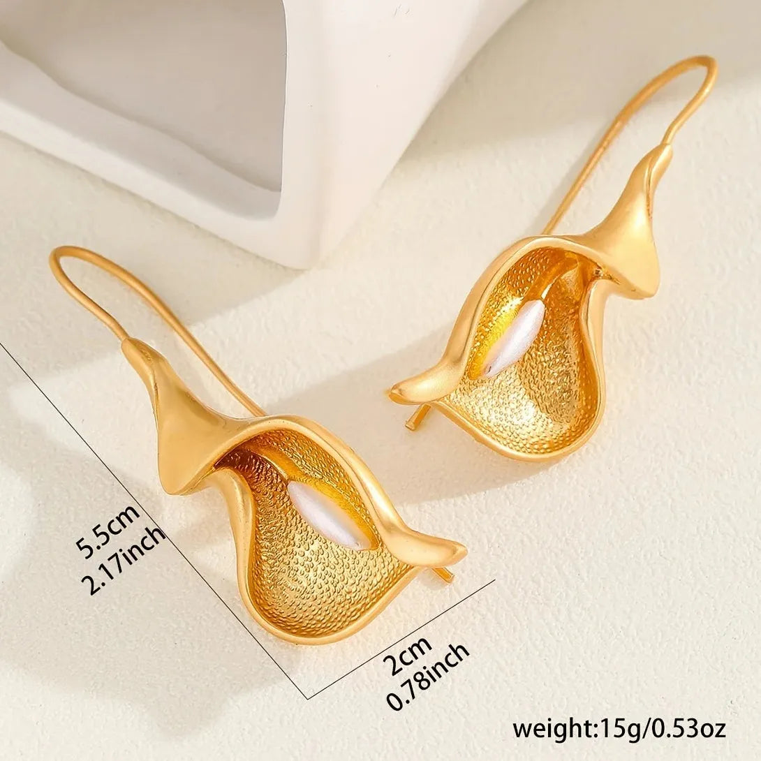 Blooming Flower Hook Earrings for Women Zinc Alloy Gold Silver Dangle Jewelry