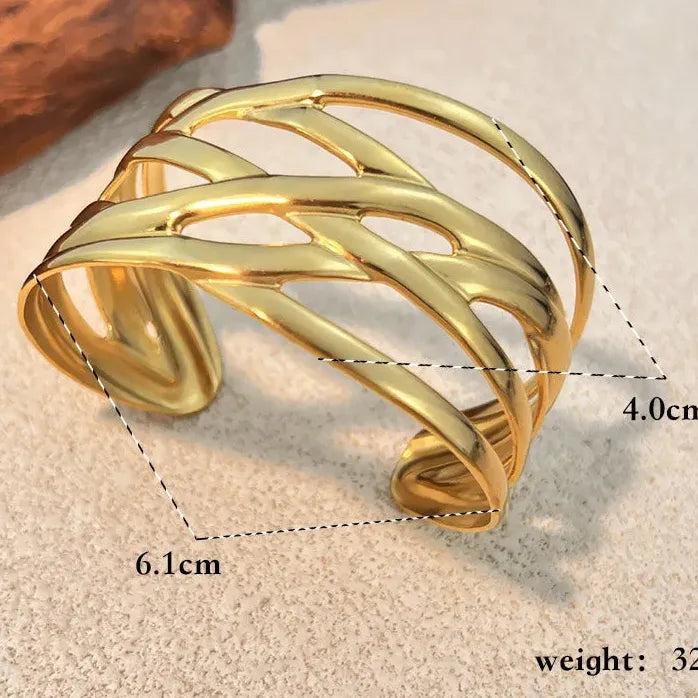 Vintage Hollow Out Stainless Steel C-Shape Wide Open Punk Bangle Bracelet Female