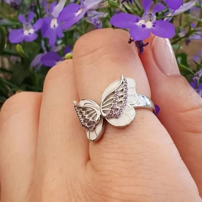 Purple CZ Bow Ring for Women Zinc Alloy Resin Fashion Jewelry Wedding Gift
