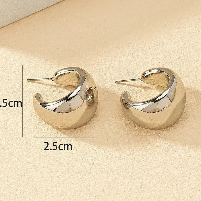 Thick Copper Punk C-Shaped Geometric Drop Hoop Earrings for Women