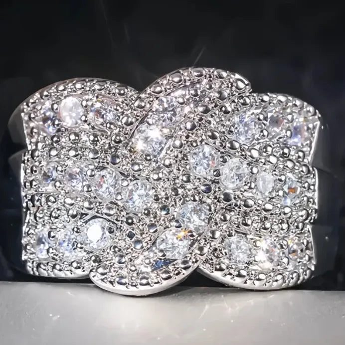 Elegant Women’s Geometric CZ Cross Ring for Wedding Party Jewelry