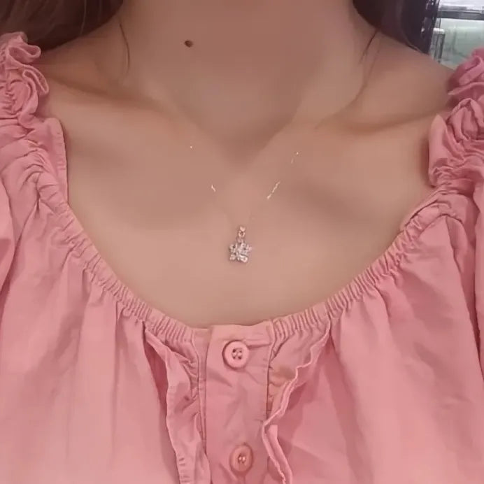 Elegant Women's Geometric Flower Pendant Necklace with Shining CZ for Wedding