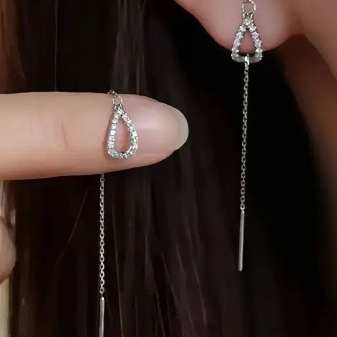 Water Drop Pear Shaped CZ Long Tassel Bridal Earrings
