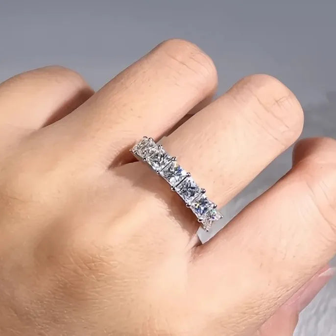 Princess Square Crystal Cubic Zirconia Brass Wedding Band Eternity Ring