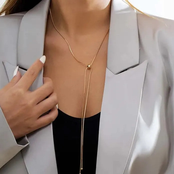 Kpop Metal Snake Chain Choker Necklace for Women Adjustable Tassel Gift Jewelry