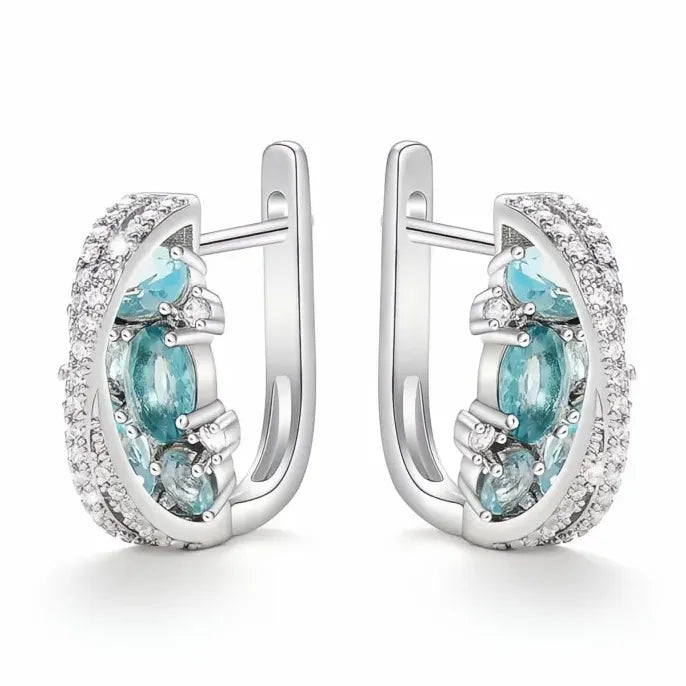 Copper Hoop Earrings with Colored Cubic Zirconia and Cross Design for Women