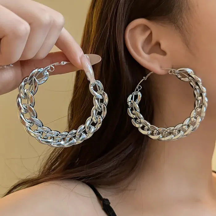 Vintage Zinc Alloy Punk Large Twisted Hoop Earrings for Women
