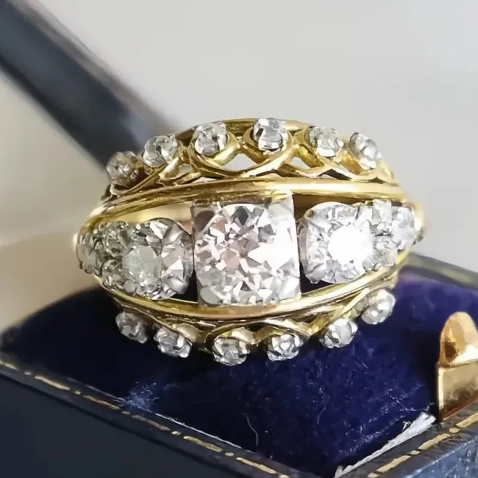 Women’s Geometric CZ Wedding Ring Gold Color Brass Luxury Jewelry