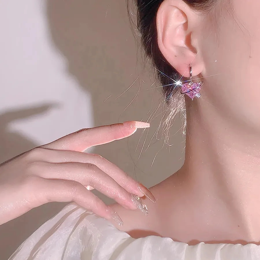 Pink Zircon Y2K Love Heart Planet Hoop Earrings for Women 90s Egirl Jewelry