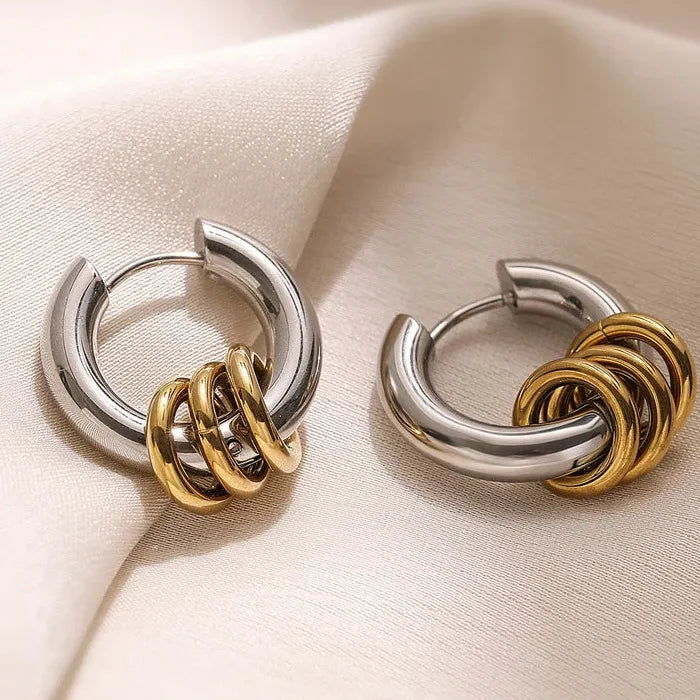 Stainless Steel Retro Large & Small Hoop Earrings for Women