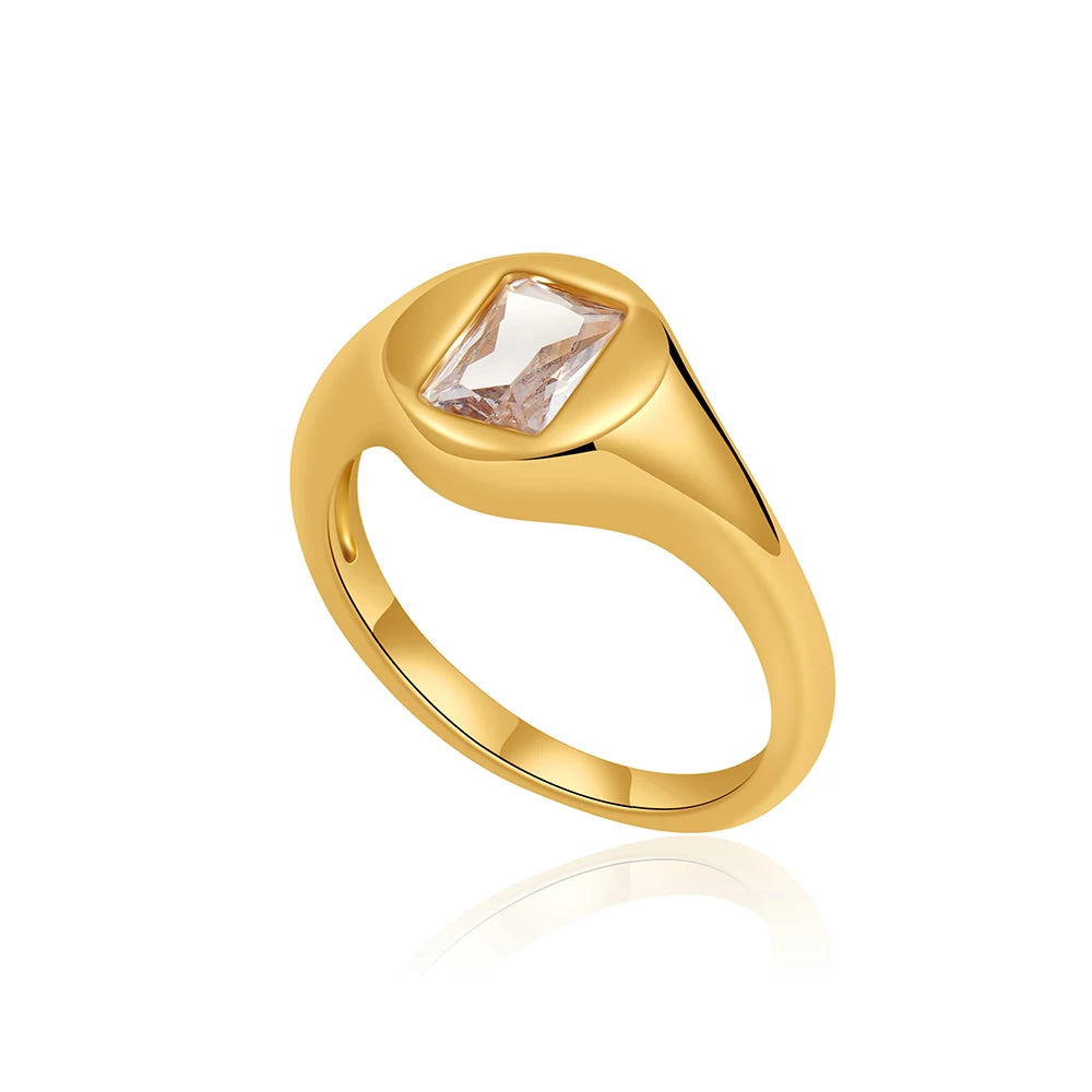 18K Gold Plated Zircon Wedding Ring for Women Stainless Steel Geometric Band