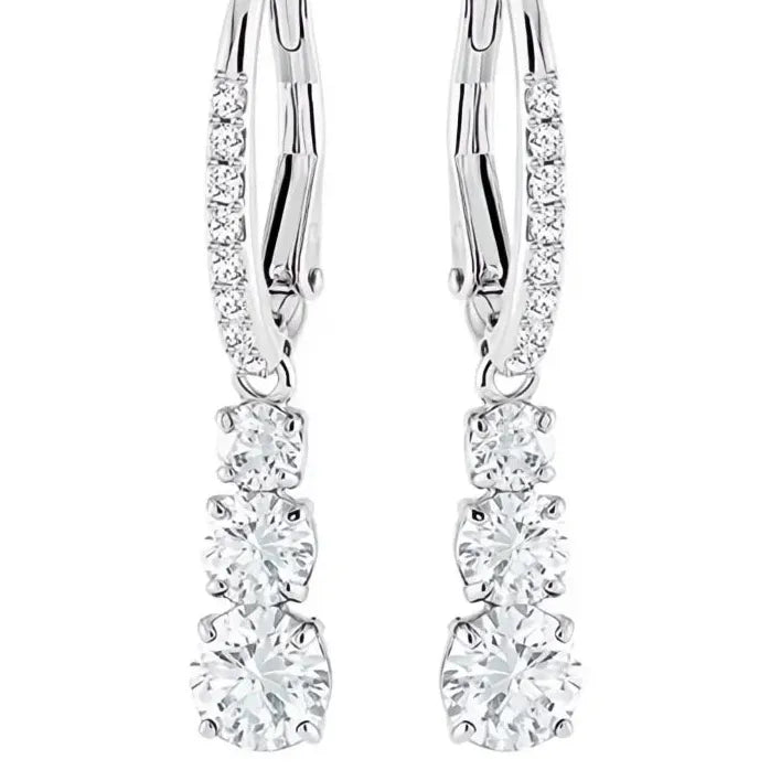 Geometric Cubic Zirconia Drop Earrings for Women Silver Tone Gift