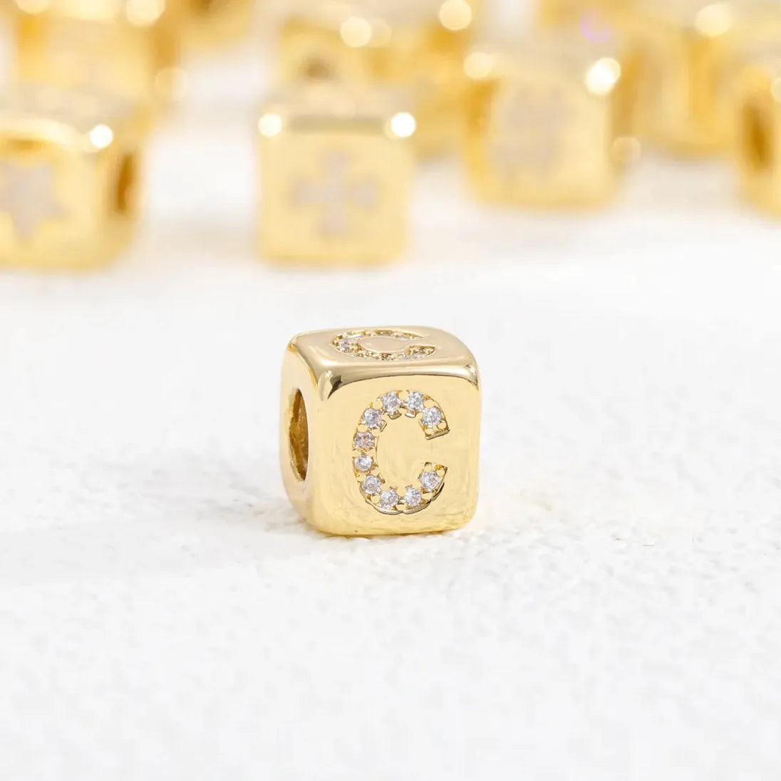 18K Gold Plated Stainless Steel Mini Cube Alphabet Necklace Zircon Choker