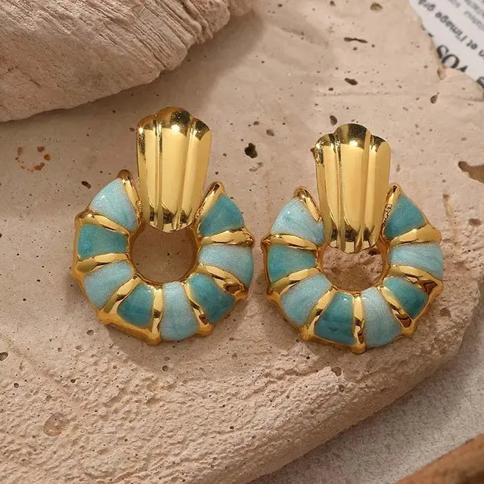 Stainless Steel Geometric Stud Earrings for Women Vintage Enamel Colorful Gift Jewelry