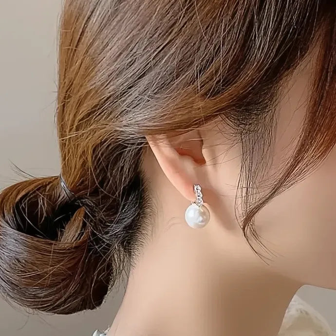 Elegant Geometric Copper Alloy Drop Earrings with Simulated Pearl & CZ for Women
