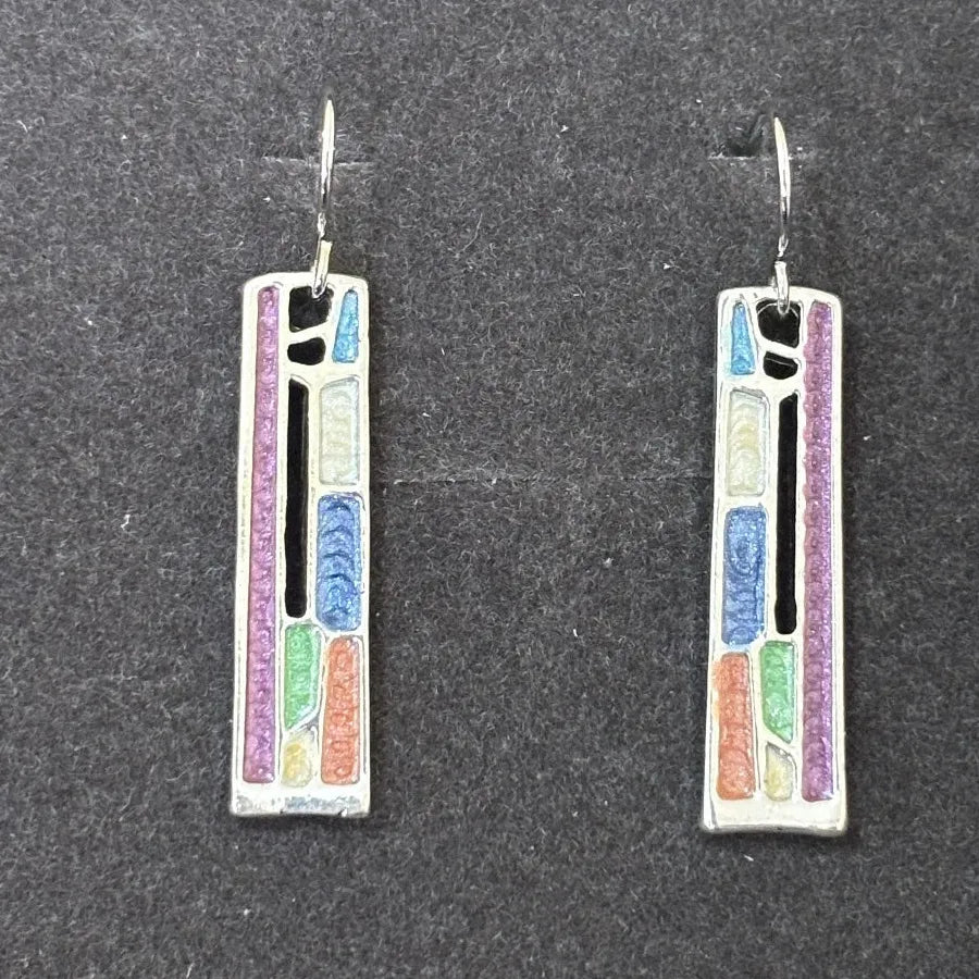 Rectangle Colorful Pattern Dangle Earrings Zinc Alloy Retro Ethnic Jewelry Gift