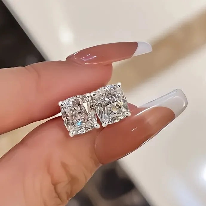 Silver Cubic Zirconia Geometric Stud Earrings Copper Alloy Stylish Jewelry