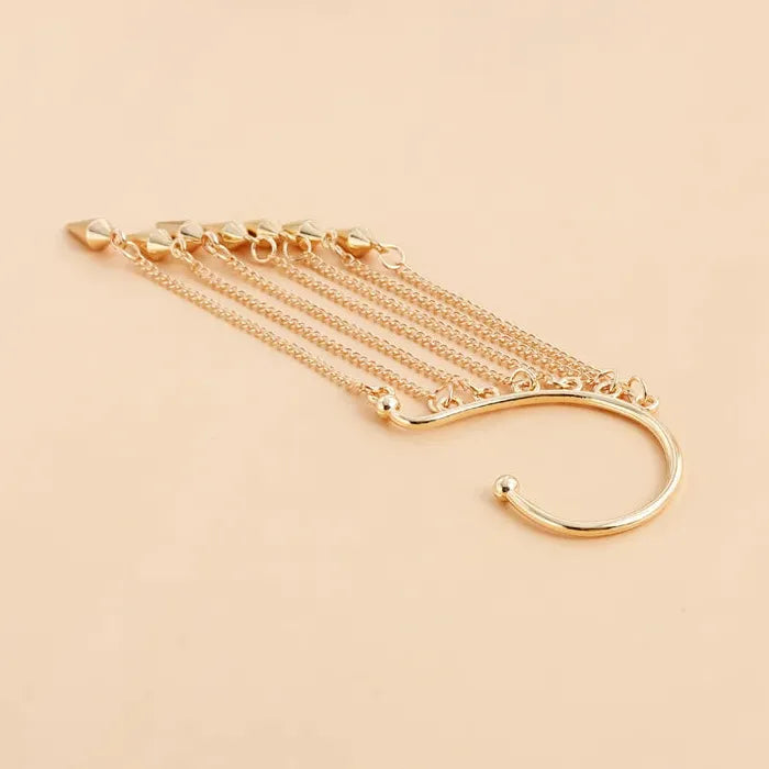 Adjustable Metal Rivet Tassel Clip-On Earrings for Women Hip-Hop Punk Jewelry