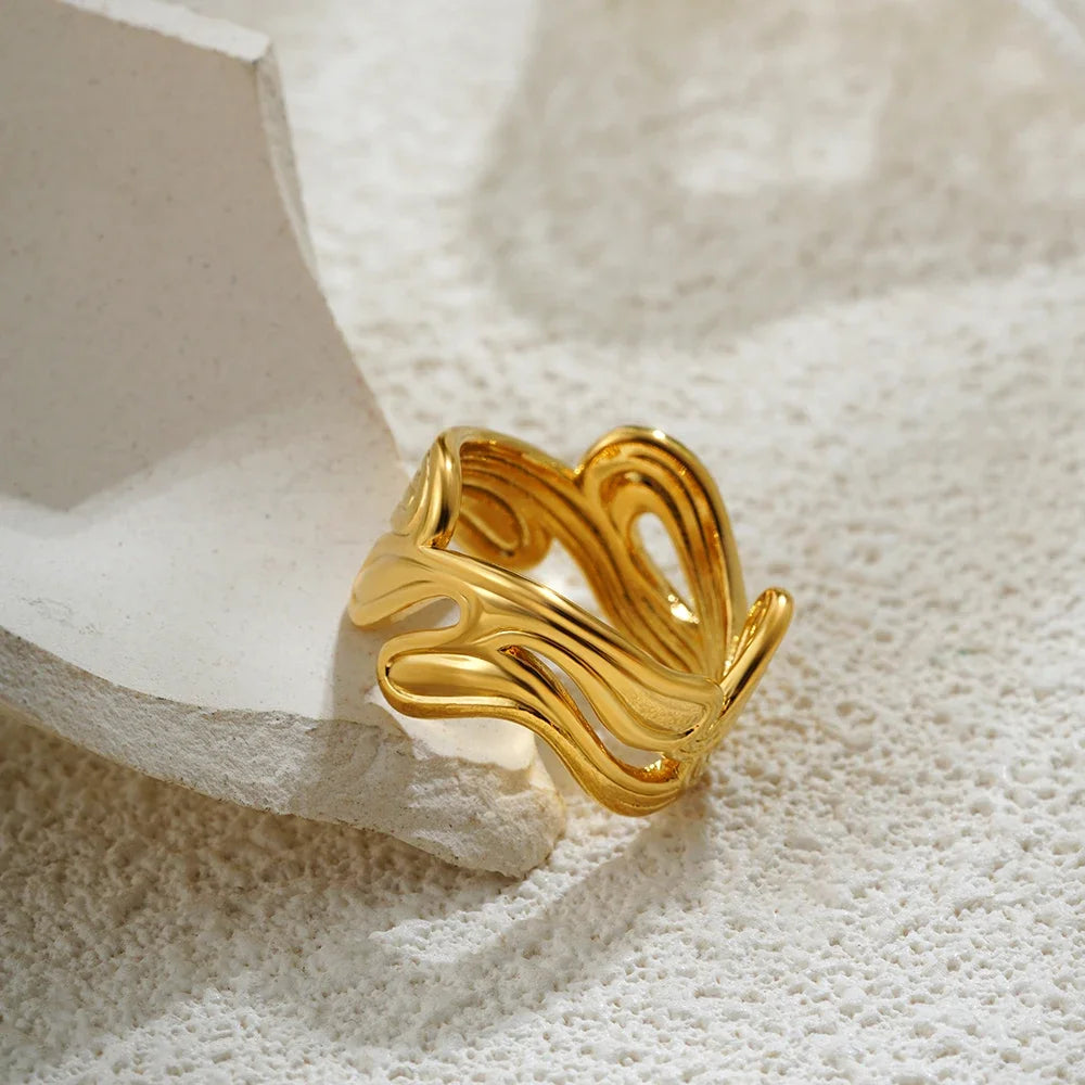 18k Gold Plated Stainless Steel Geometric Irregular Ring for Women Statement Knuckle Ring