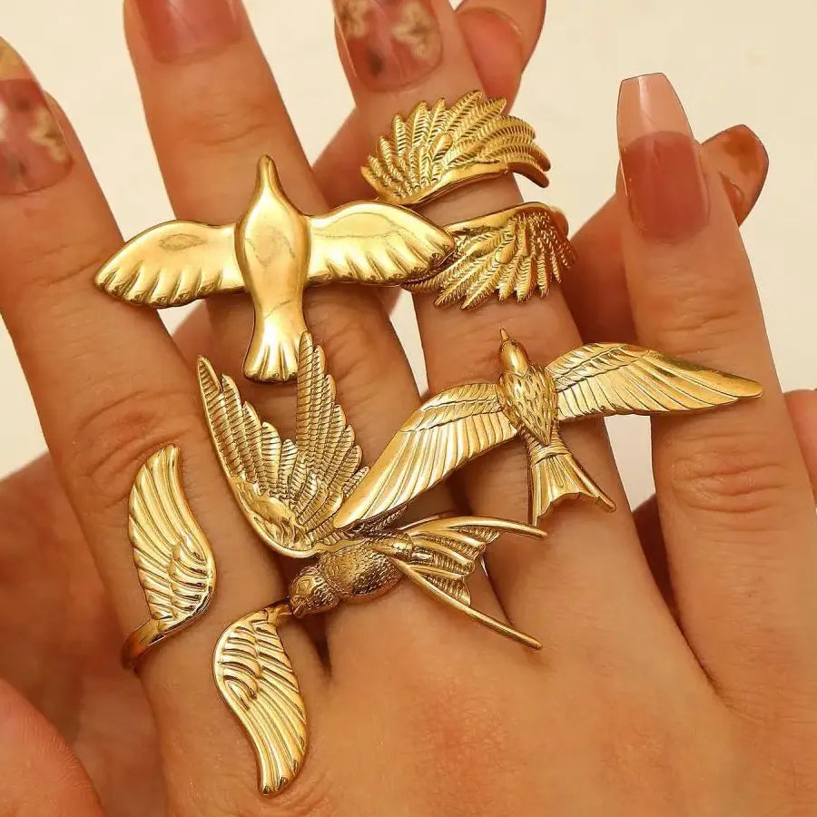 Gold Stainless Steel Peace Dove Ring Women Vintage Bird Jewelry Gift