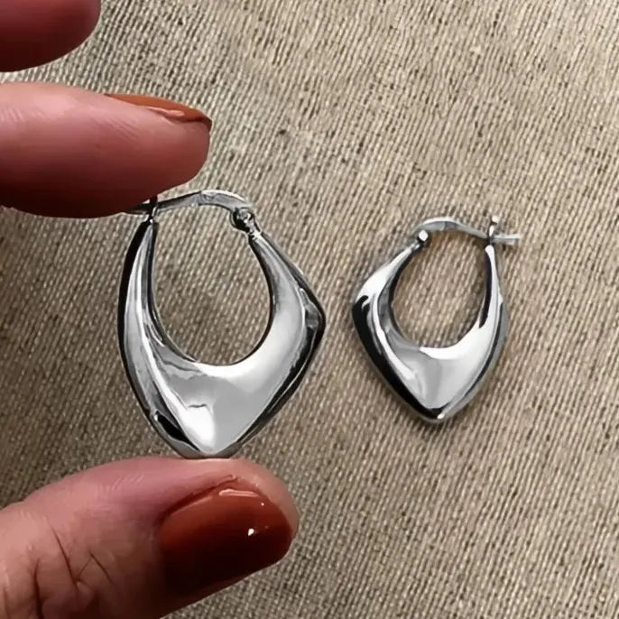 Geometric Copper Alloy Hoop Earrings in Brass Gold Silver Metal Jewelry