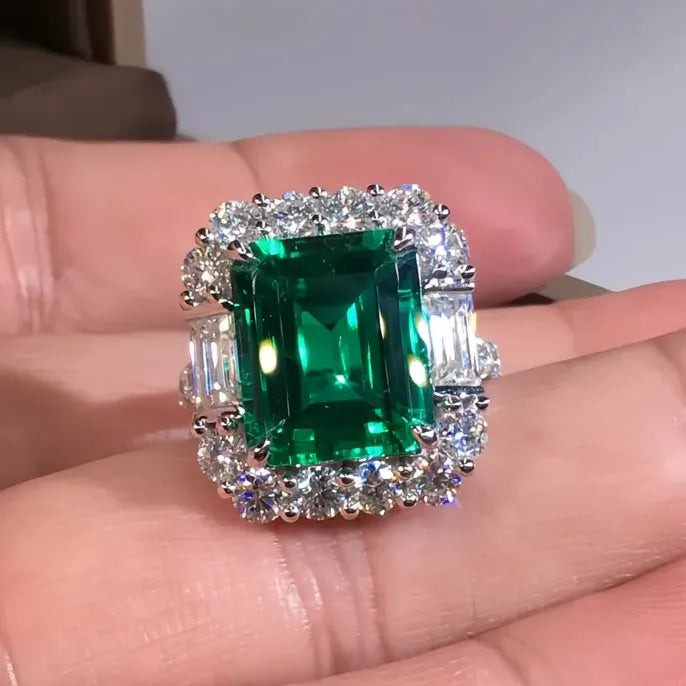 Big Green Cubic Zirconia Geometric Women's Wedding Engagement Ring Brass Gift