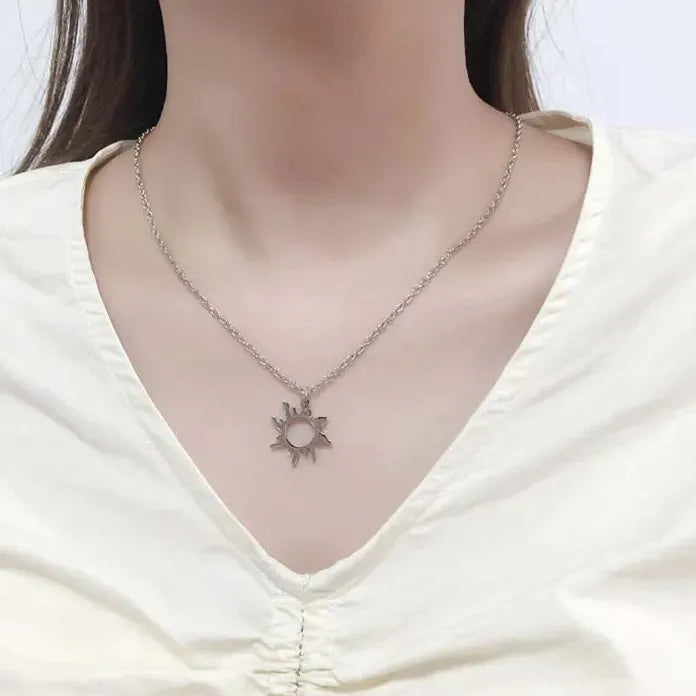 Vintage Silver Sun Moon Pendant Necklace Stainless Steel Unisex Jewelry Gift Charm