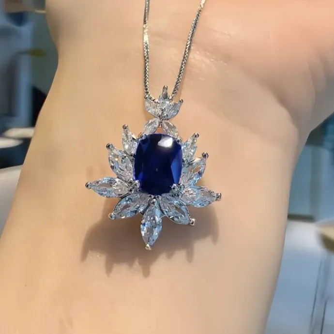 Red Blue Cubic Zirconia Geometric Pendant Necklace Copper Alloy Wedding Party