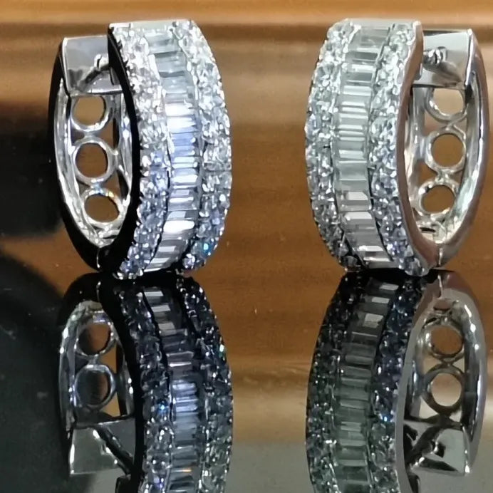 Elegant Classic Silver Geometric Cubic Zirconia Hoop Earrings for Women