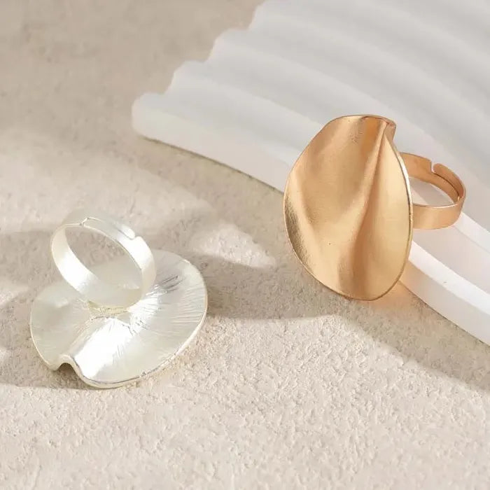 Vintage Gold Metal Adjustable Big Pleated Cuff Ring for Women Party Jewelry