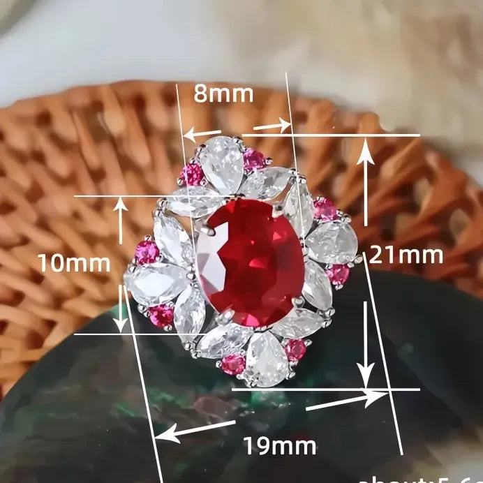 Elegant Red Cubic Zirconia Geometric Women's Wedding Anniversary Ring Gift