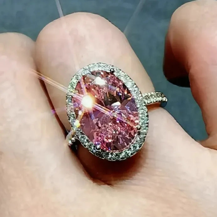 Silver Pink Cubic Zirconia Geometric Wedding Engagement Ring for Women